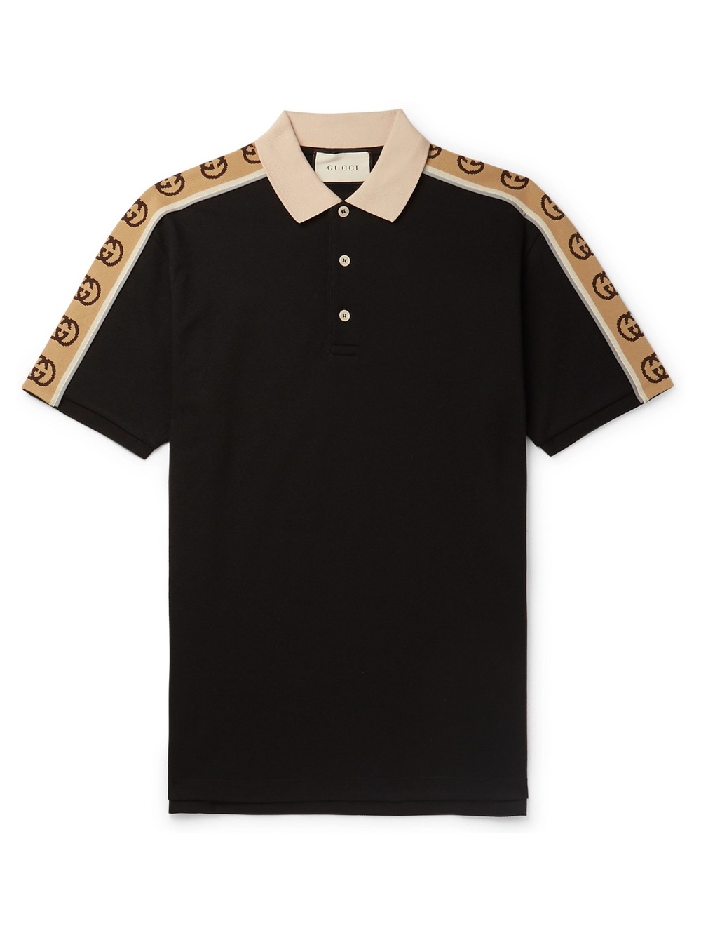 Gucci Black Polo with Beige Collar and GG Logo Shoulder Tape - Picture 2 of 2